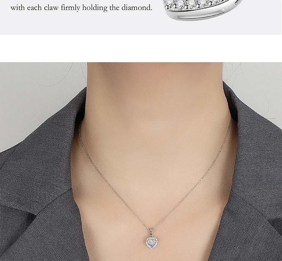 1CT Heart Cut Moissanite Necklace for Women S925 Pure Silver Sparkling Diamond Pendant Fashion Jewelry Party Gift