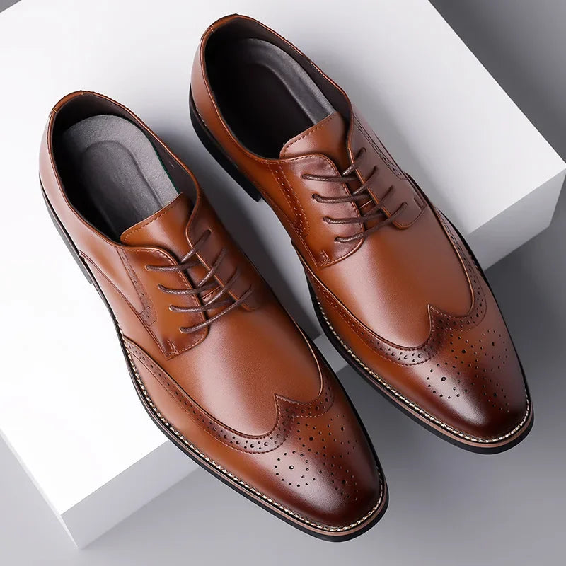 Men’s Brogue Oxford Formal Leather Shoes – Business Style, Brown/Black, EU 40–48