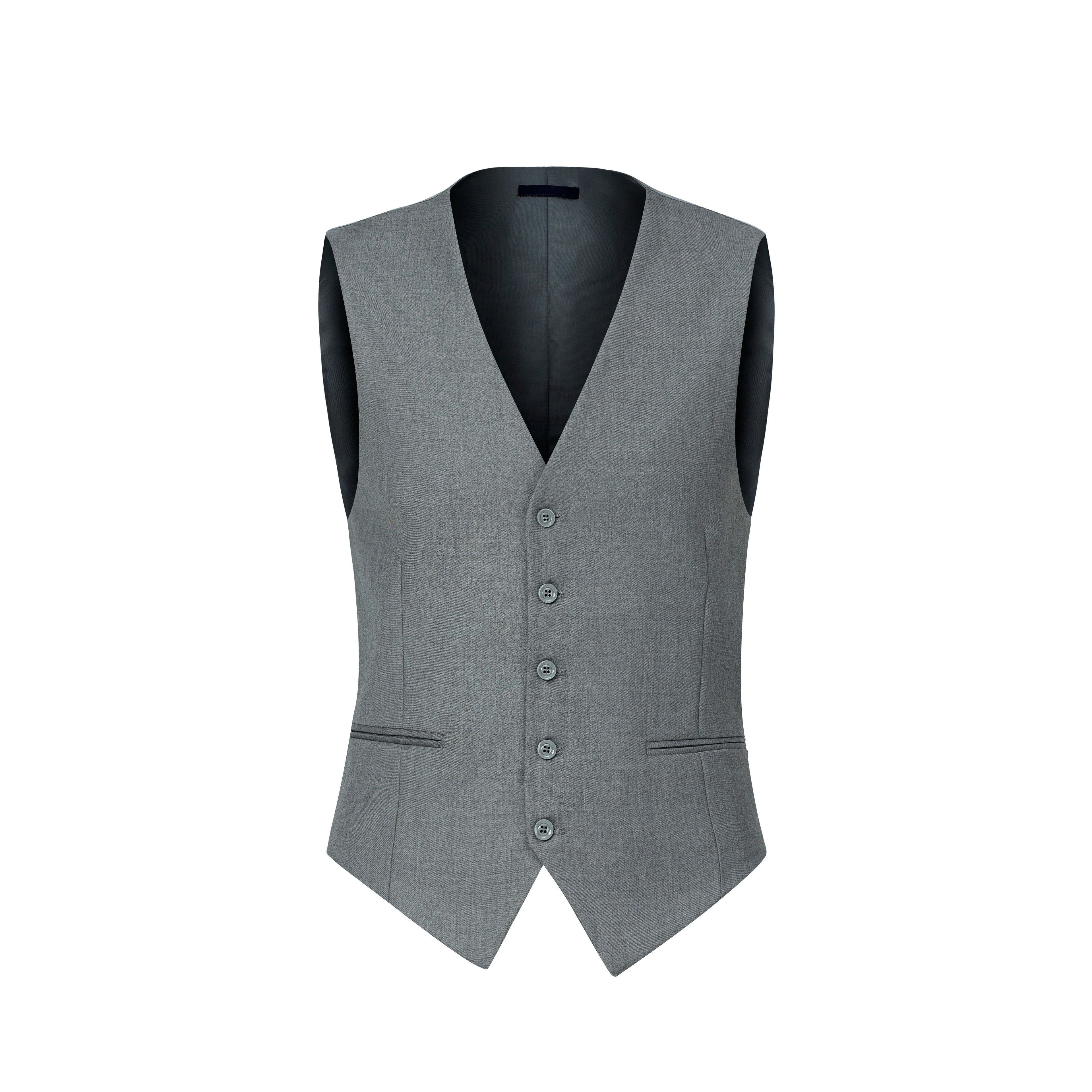 3pcs Men's Classic Solid Color Suit Set Long Sleeve Blazer with Button Details Non-Stretch Fabric Regular Fit for All Seasons