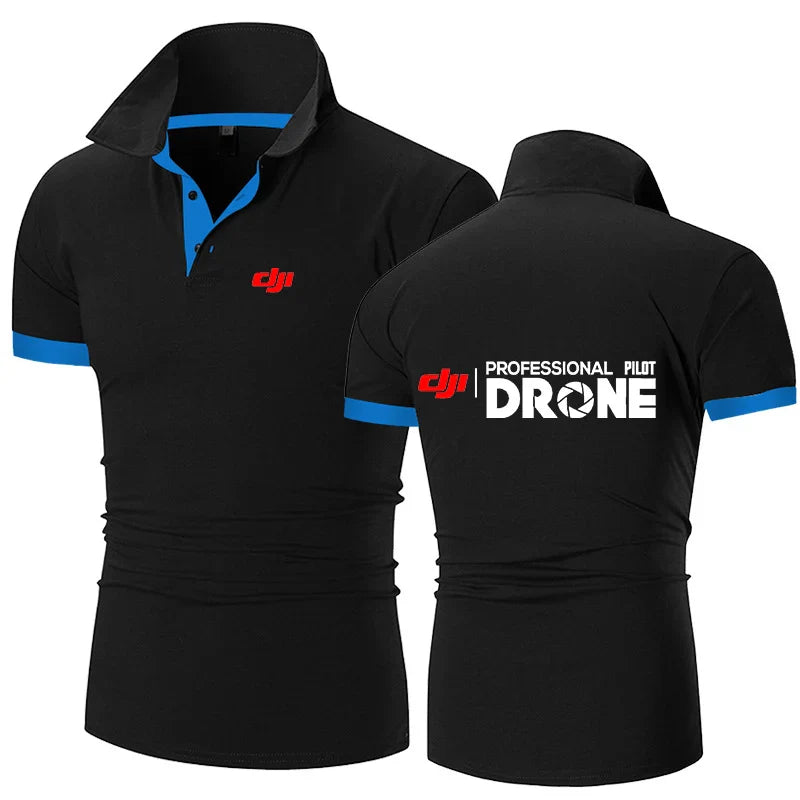 تي شيرت بولو عصري بطباعة صيفية جديدة لعام 2024 للرجال من Dji Professional Pilot Drone بأكمام قصيرة مريح على طراز Harajuku كاجوال رياضي