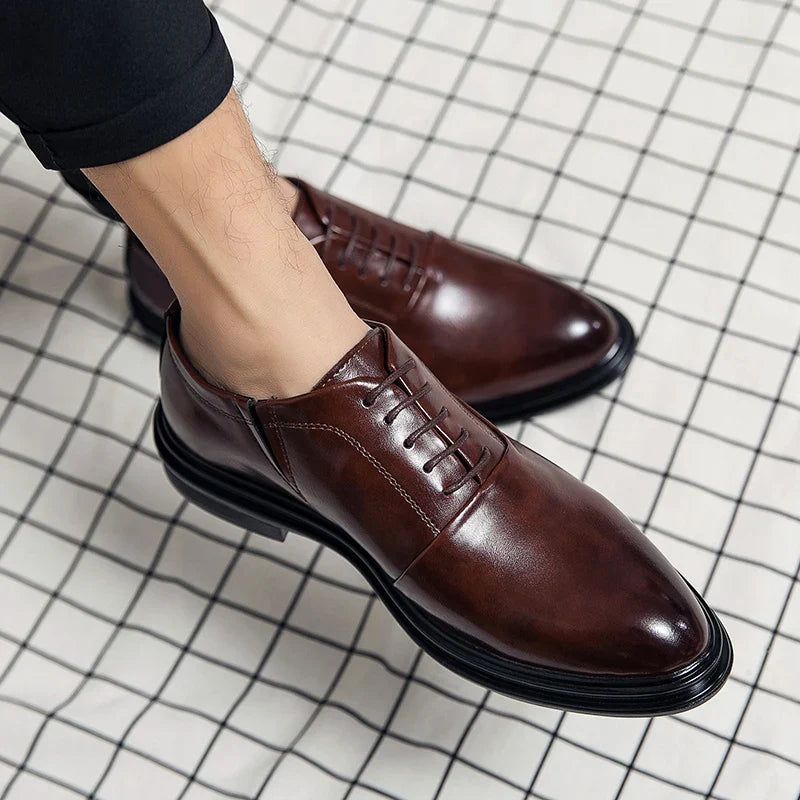 Brand Classic Derby Shoes Leather Man Business Dress Office Leather Shoes Flats Men Fashion Wedding Party Suit Club Shoe Vintage