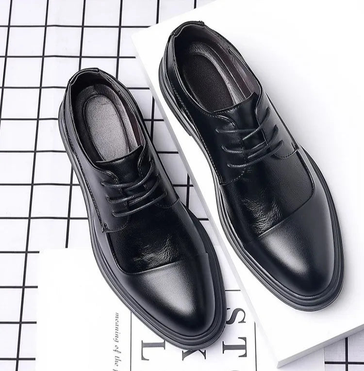 Men's Genuine Leather Oxfords Pointed Toe Lace Up Dress Shoes British Style Business Wedding Casual Footwear for Spring Autumn
