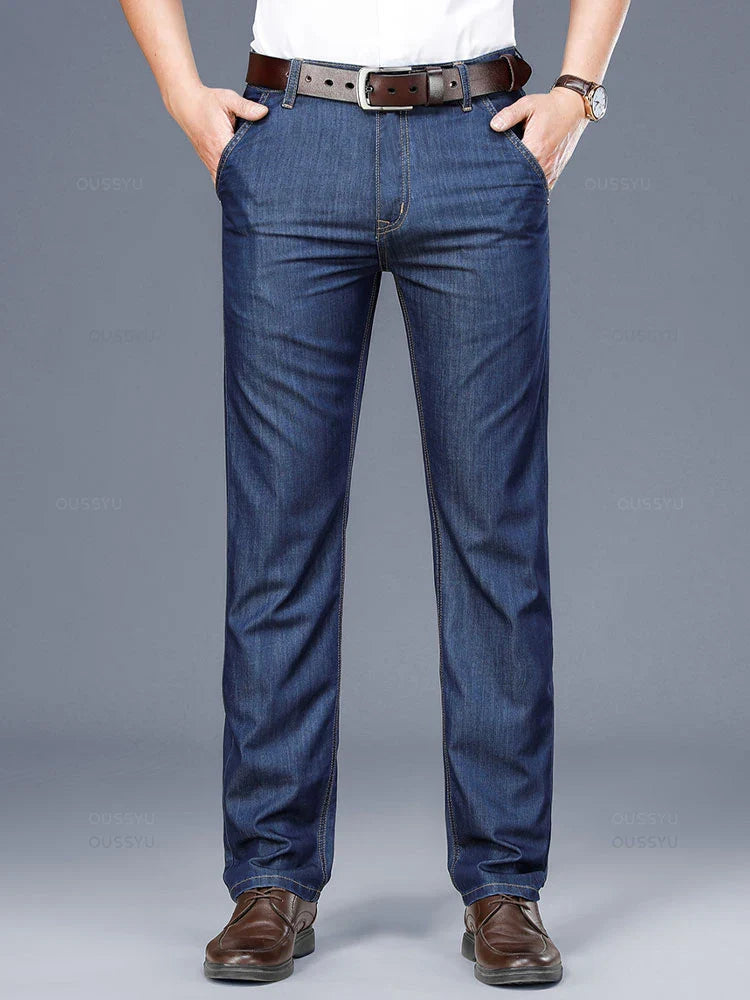 High Quality Brand Clothing Soft Modal Fabric Men's Jeans Classic Business Straight Denim Pants Work Trousers Male Plus Size 40
