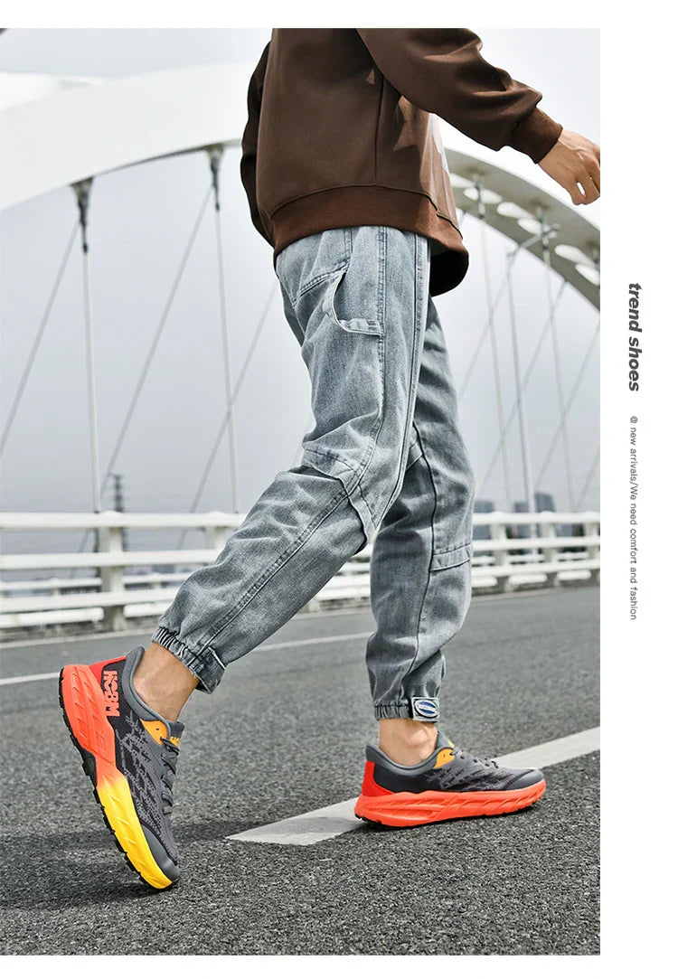 Men's Marathon Shoes Running Shoes Breathable High elasticity Cushioning Male Lightweight Sports Shoes Fitness Training