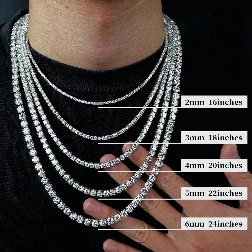 2/3/4/5/6mm Moissanite Tennis Necklace Bracelet for Women Men Hip Hop Diamond Neck Chain 925 Sterling Silver Fine Jewelry