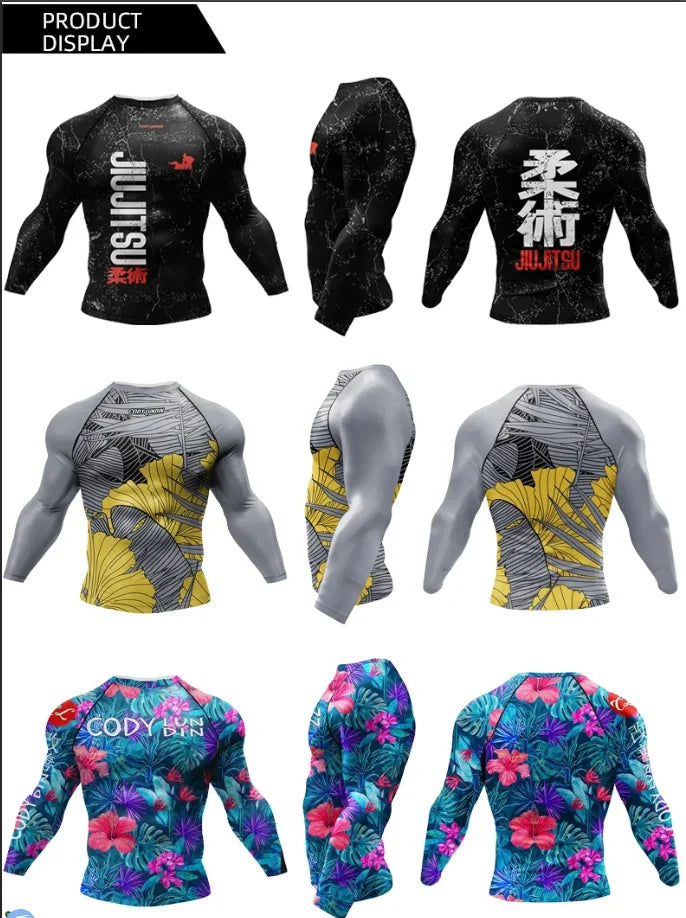 Wrestling Compression T Shirt Men Full Subliamtion Brazilian Jiu-Jitsu MMA Shor Sleeve Rashguard With Anti Rubber