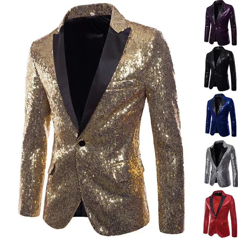 European and American Hosting Performance Dress High End Men's Gold Sequin Suit Korean Version Slim Fit Studio Suit Jacket