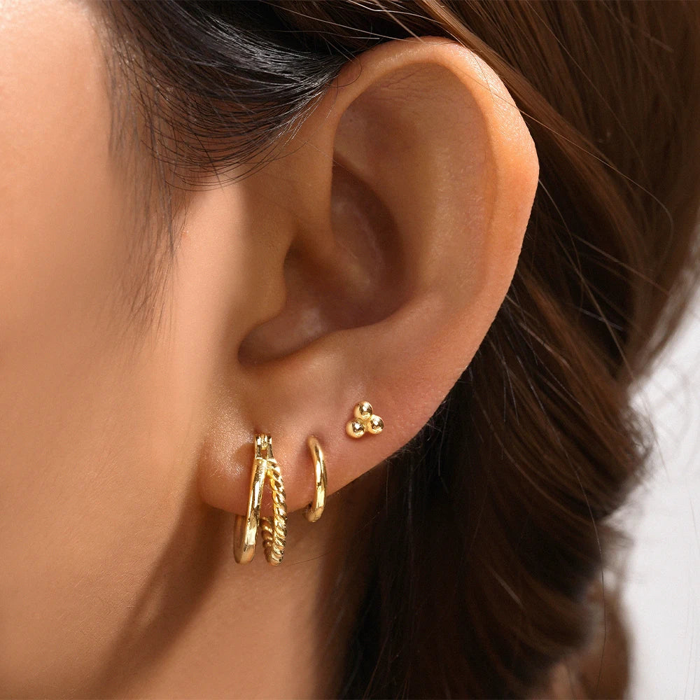 925 Sterling Silver 3PCS Zircon Double Layer Hoop Earrings For Women Minimalism Ins Earrings Fine Jewelry Party Gift