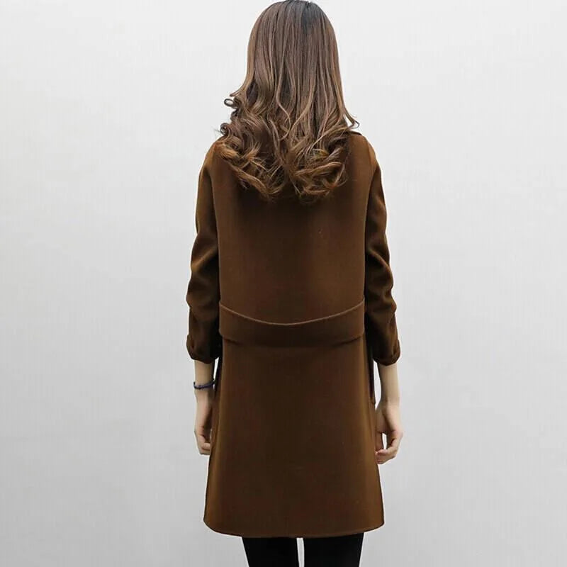 2025 Autumn/Winter New Women's Medium-Length Woolen Jacket Loose-Fit Slimming Double-Row Buttoning Overcoat