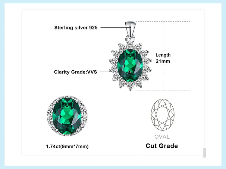 Princess Diana Created Blue Sapphire Ruby Simulated Emerald 925 Sterling Silver Pendant Necklace for WomenNo Chain