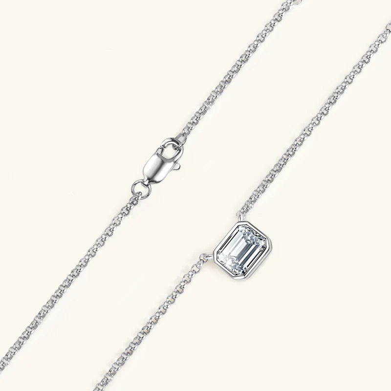 925 Sterling Silver Chains Emerald Cut Moissanite Diamond Pendant Necklace For Women cadena plata 925 original certificada