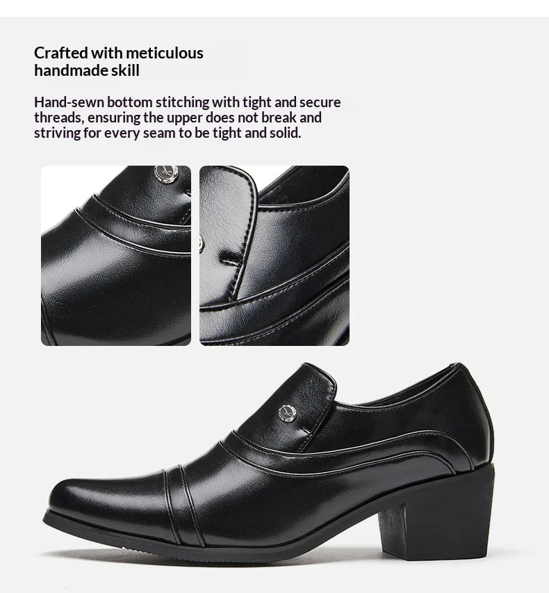Men Business Formal Height Increasing Leather Shoes Classic Retro Elevated Loafers Lift Dress Shoes for Wedding Banquet Office