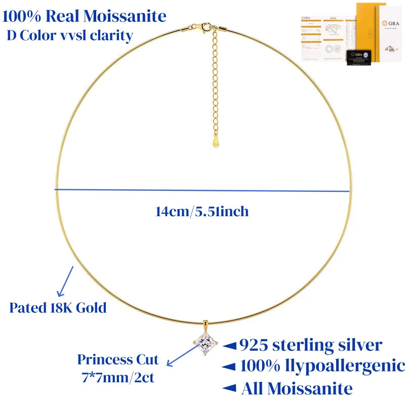 2/3Carat Oval Cut Moissanite Pendant Necklace Plated 18K Gold Lab Diamond 100% S925 Silver Choker for Women Jewelry Gifts
