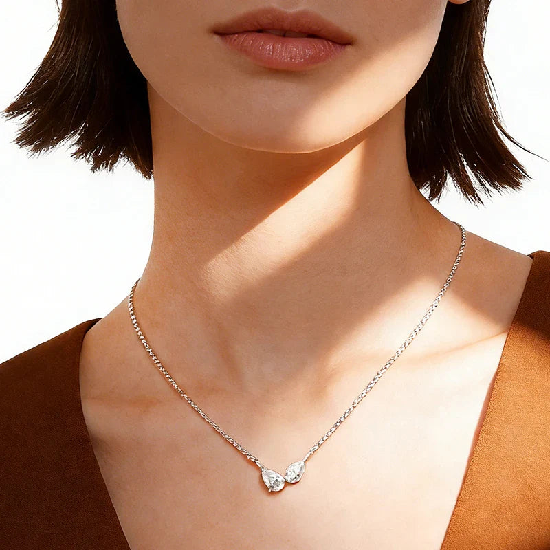 Pear Cut All Moissanite Necklace for Women 2 Gems Lab Diamond Female Pendant 100% 925 Sterling Silver Jewelry Wholesale