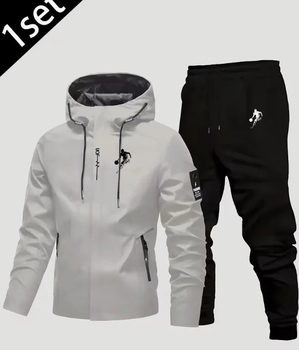 New men's jacket + thickened pants set, suitable for autumn and winter seasons, office, outdoor leisure, and fashionable sports