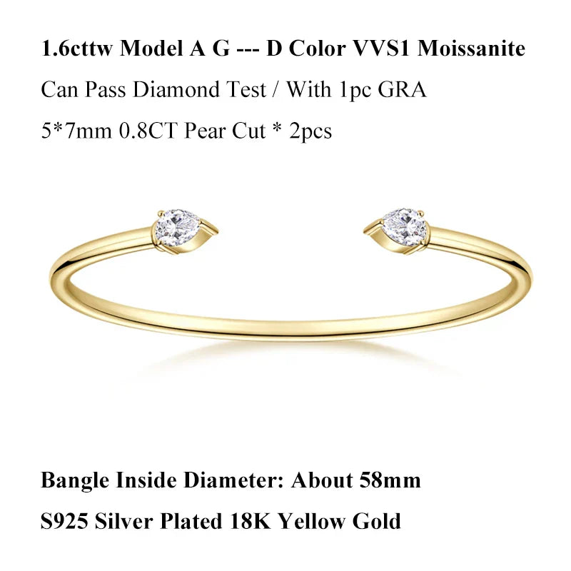 Dainty 0.5CT Round Brilliant Cut Moissanite Cuff Bangle for Women s925 Silver Lab Diamond Open Hand Chain Bracelet Gift