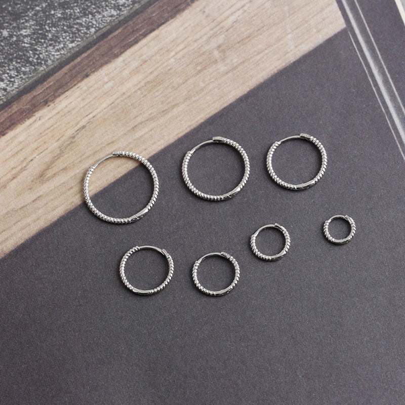 925 Sterling Silver Fashion Piercing Charm Twist Huggies Hoop Earrings for Women Rock Gothic Unisex Jewelry Ear Buckles