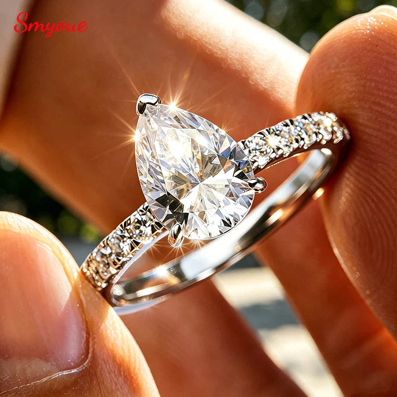 2CT Pear Cut Certified Moissanite Rings for Women Classic Wedding Promise Band Bridal Jewelry Real S925 Sterling Silver