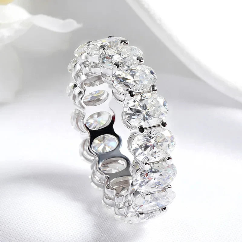 5*7mm Oval Cut Moissanite Ring for Women Full Eternity Bands Lab Diamond Promise Jewelry Pure S925 Silver Female Rings