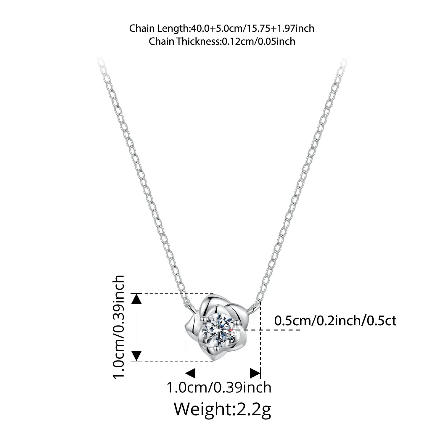 0.5CT Moissanite Rose Flower Pendant Necklace 925 Sterling Silver Round Cut Diamond O-Chain for Women Valentine's Day