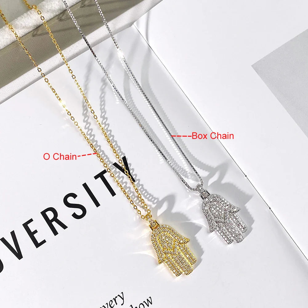 Hamsa Hand Real Moissanite Pendant Necklace for Men Women 925 Sterling Silver 18k Gold Plated Hiphop Fatima Necklace Jewelry