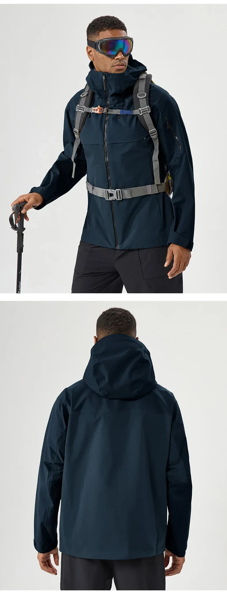Autumn and Winter Hard-Shell Windbreaker Windproof Rainproof Breathable Outdoor Hiking Mountaineering Ski Suit Hooded Jacket
