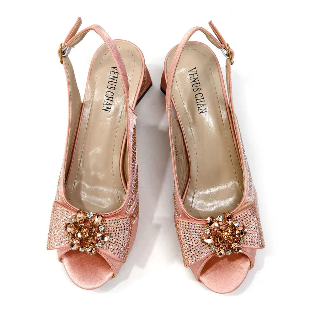 Shoes and Bags Matching Set Peep Toe High Heels for Party