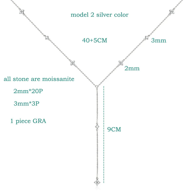 0.7-0.9CTTW 100% Full Moissanite Necklaces for Women Tassel Pendant 925 Sterling Silver Plated 18k Fine Jewelry Wholesale