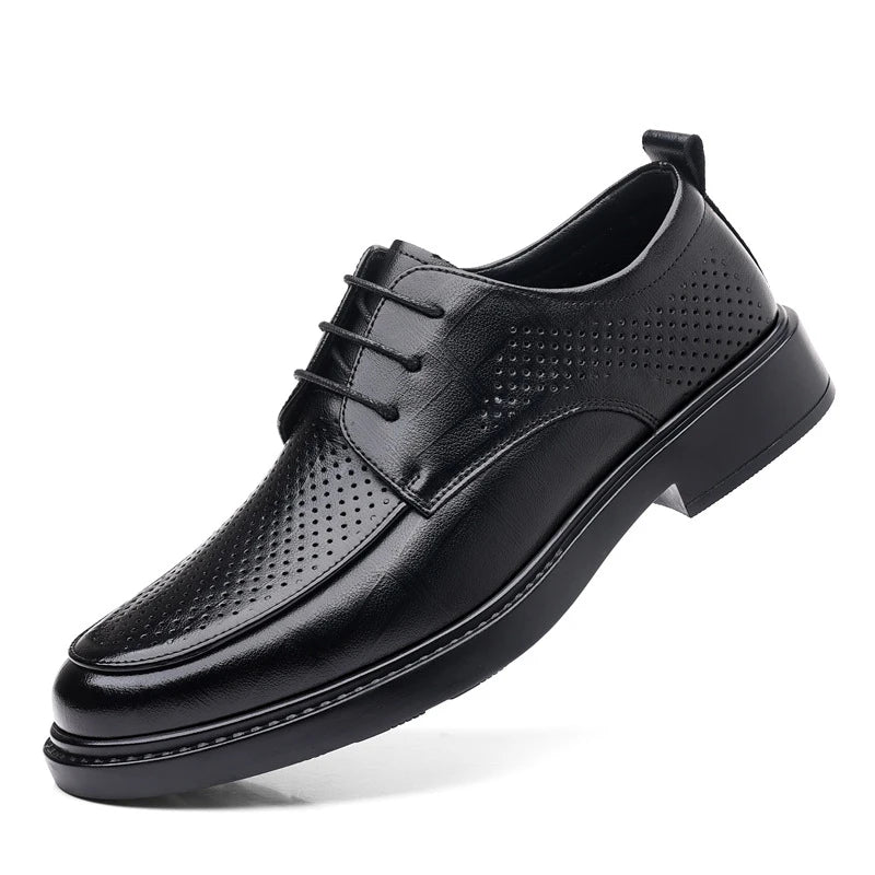Leather Shoes Men's Four Seasons Business Formal British Casual Commuting Style Black Heightening Wedding Groom's Shoes New