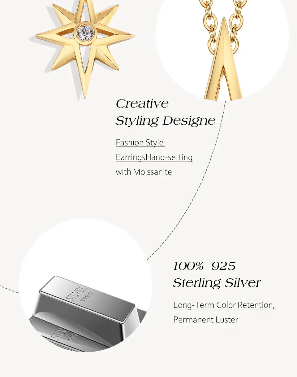 Star Moissanite Pendant Necklace for Women D Color Round Cut 3.0mm Lab Diamond S925 Silver 18K Gold Plated Fine Jewelry