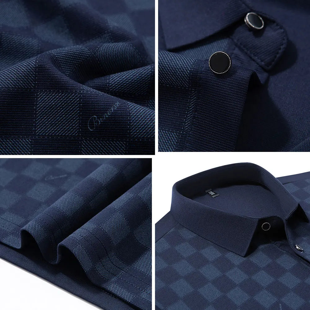 Polo Shirts for Man Autumn Business Slim Fit Long Sleeve T Shirt Men 2026 New Casual Loose Pullover Plaid Men Tops & Tees