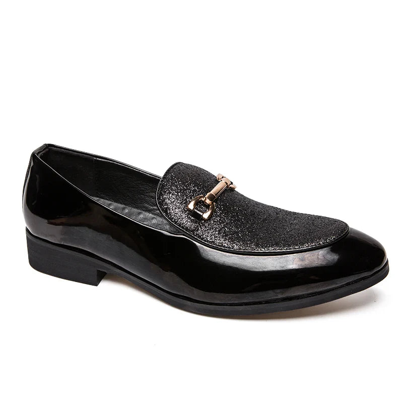 VIPOL Men's pointed suede formal shoes, retro new patchwork loafers mixed with slipper shoes, wedding dress leather shoes