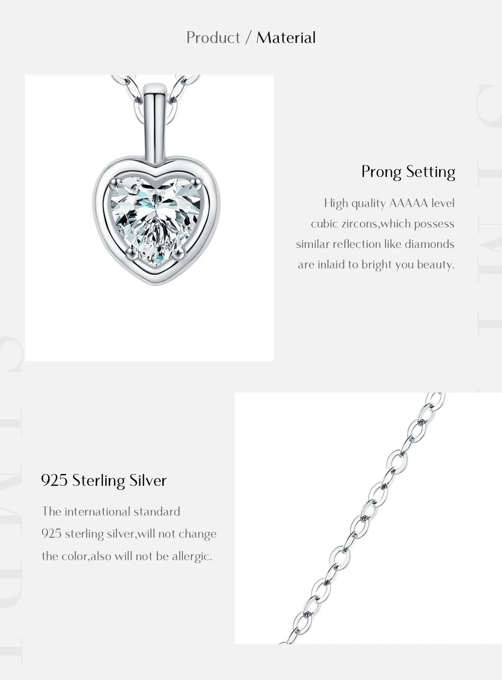 925 Sterling Silver Delicate Sweet Heart Zirconia Wedding Link Chain Pendant Necklace For Women Daily Fine Jewelry
