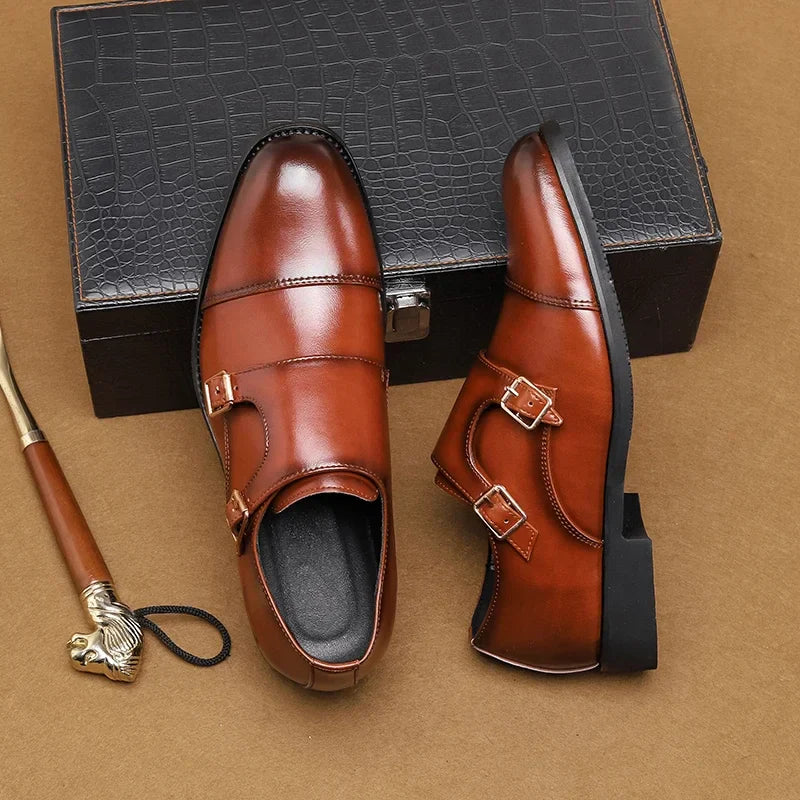 Men leather brogue oxford shoes vintage carved handmade round toe casual formal footwear