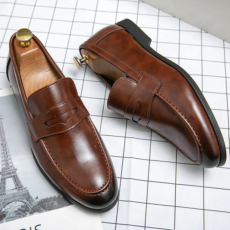 Mens Dress Wedding Fashion Office High Quality Leather Comfy Business Formal Italy Driving Loafers Shoes for Men Plus Size 38~48