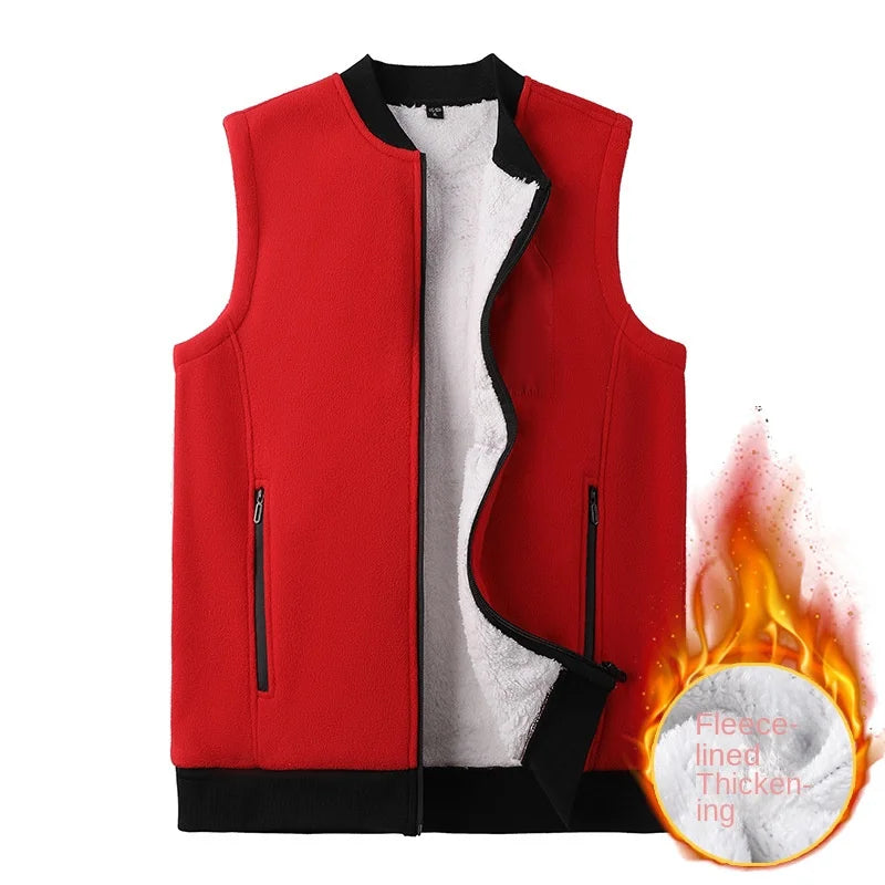 Men Winter Vest Sleeveless Stand Collar Solid Color Fleece Thick Keep Warm Plus Size Neck Protection Winter Waistcoat for Daily
