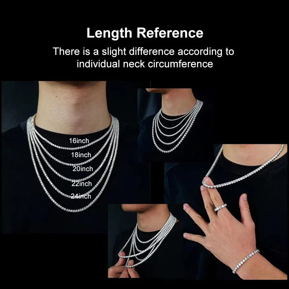 2-6.5mm Real D Color Moissanite Tennis Necklace for Women Men Sparkling Lab Diamond S925 Silver Neck Chain with GRA Jewelry Gift