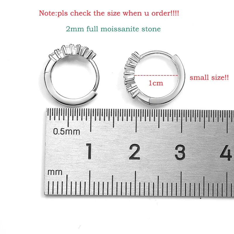 2mm 100% Real Moissanite Hoop Earrings for Girls Children's Jewelry 1CM Small Size 925 Sterling Silver Plated 18k Earring