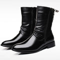 Men's Leather Boots High Quality Black Motorcycle Boots Designer Punk Rock Mid-calf Boots Fashion High Top Shoes Botas Masculino