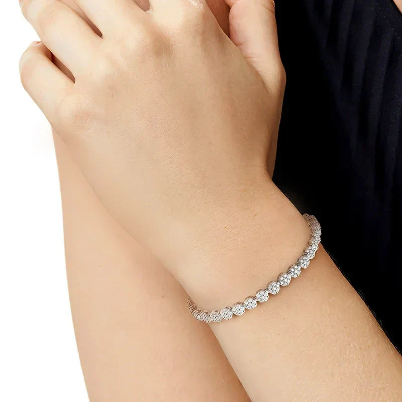 Brilliant Cut Flower Moissanite Tennis Bracelet for Women 1.5mm Gem Full Diamond 925 Sterling Silver Plated 18K Jewelry
