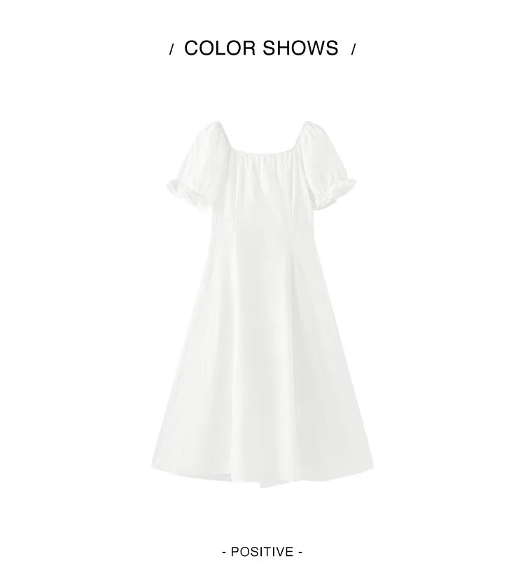 Dress Women Embroidered Elegant 2025 New Summer Lace-trimmed Collar Puff Sleeve Little White Dress for Summer