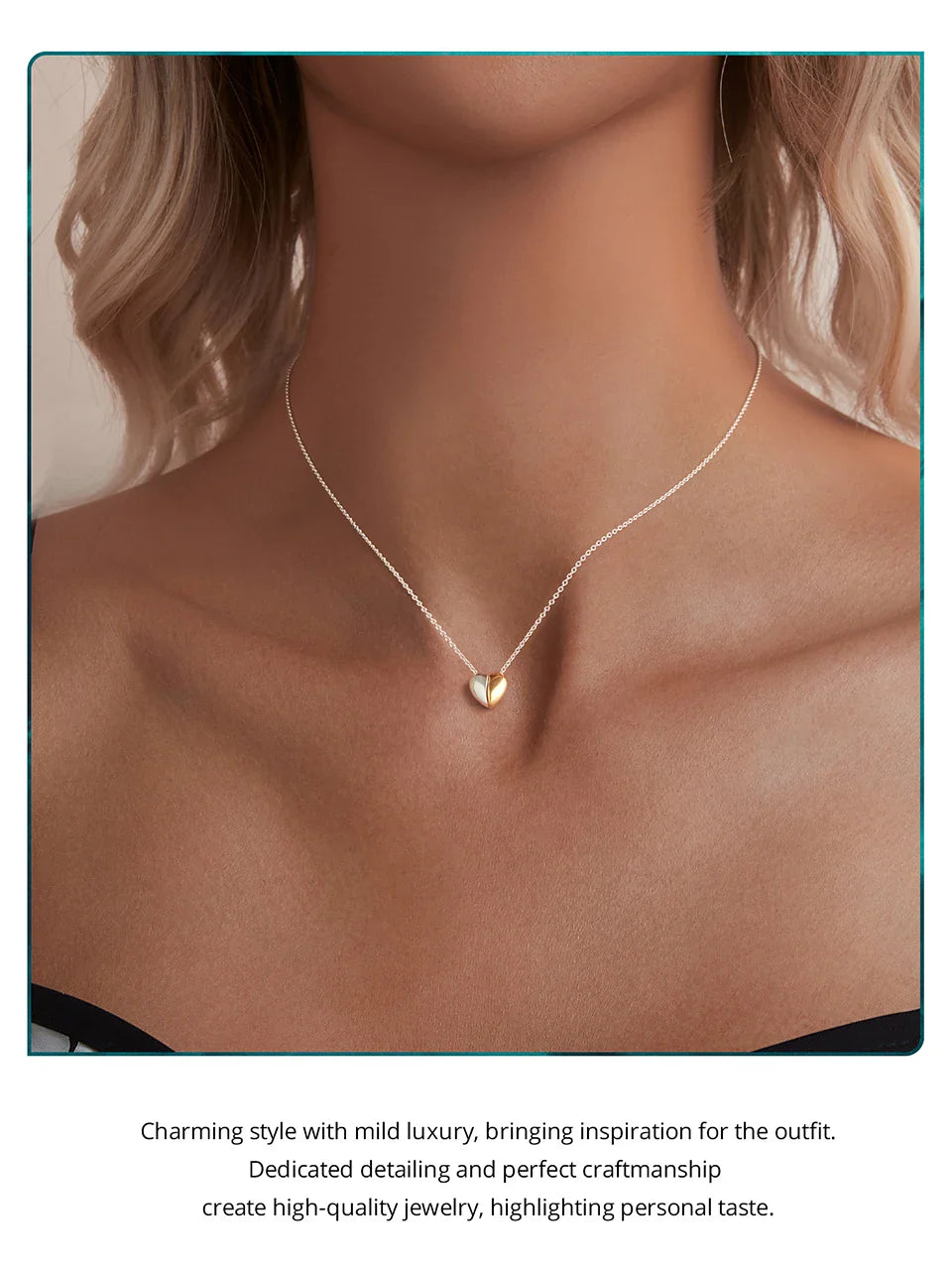 Gold Plated Heart Pendant Necklace for Women, 925 Sterling Silver Couple Heart Fashion Waterproof Metal Daily Jewelry