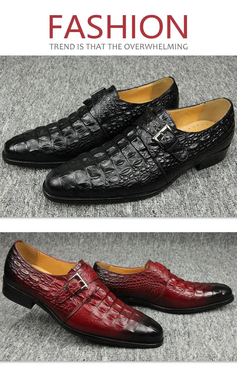 Luxury Crocodile Pattern Formal Leather Shoes Mens Monk Strap Oxford Mens Italy Style Loafers Sapato Social Masculino Zapatilla