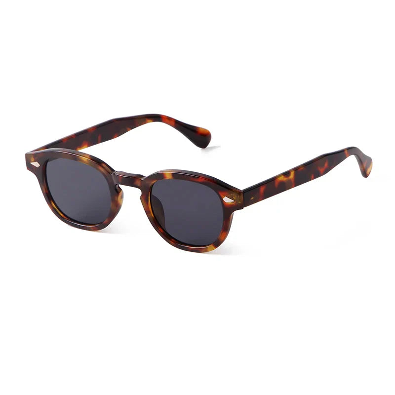 Vintage Tortoise Shell Round Sunglasses Women Men 2026 Brand Design Retro Rivet Yellow Blue Lens Square Sun Glasses Female Male