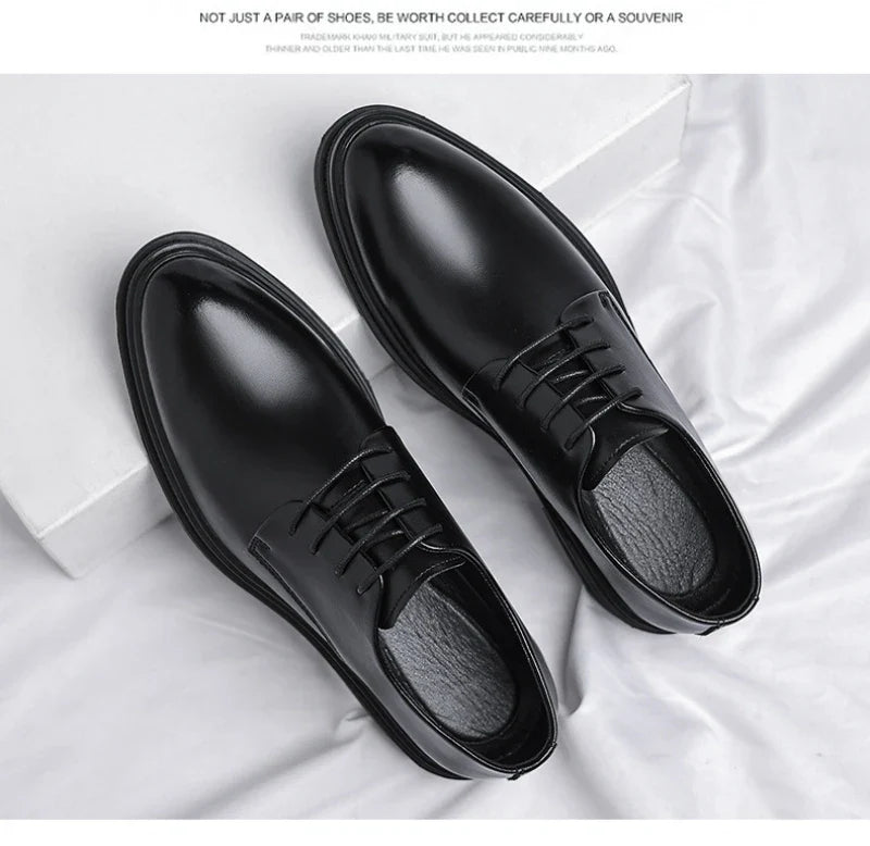 Mens Black Leather Shoes Autumn British Style Formal Business Footwear Low Top Commute Style Dress Shoes For Suits