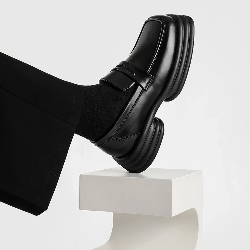 Men Zipper Patent Leather Increase Loafers Shoe Japan Korean Streetwear Fashion Thick Sole Platform Vintage Style Leather Shoes