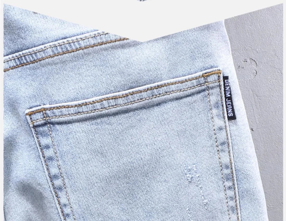 Spring and Autumn New Fashion Trend Solid Color Straight Stretch Denim Pants Men Slim Breathable High Quality Small Foot Pants