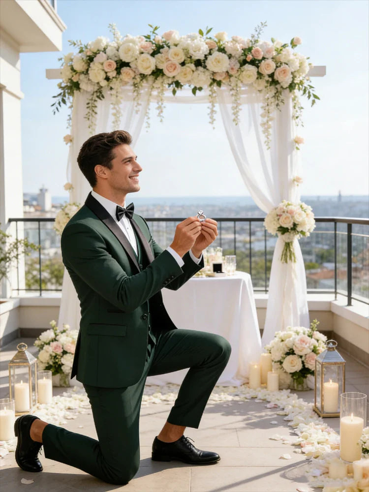 Men's 3 Piece Tuxedo Suit Set One Button Satin Shawl Lapel Slim Fit Blazer Vest Pants For Formal Business Wedding Groom