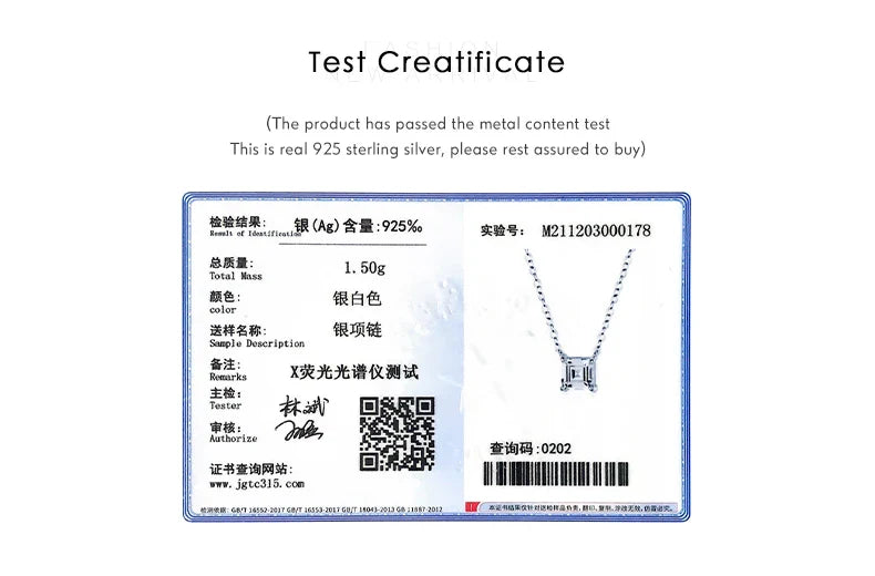 Real 925 Sterling Silver Square Emerald cut Clear CZ Classic Necklace Pendant For Women Wedding Charm Fine Jewelry 2020