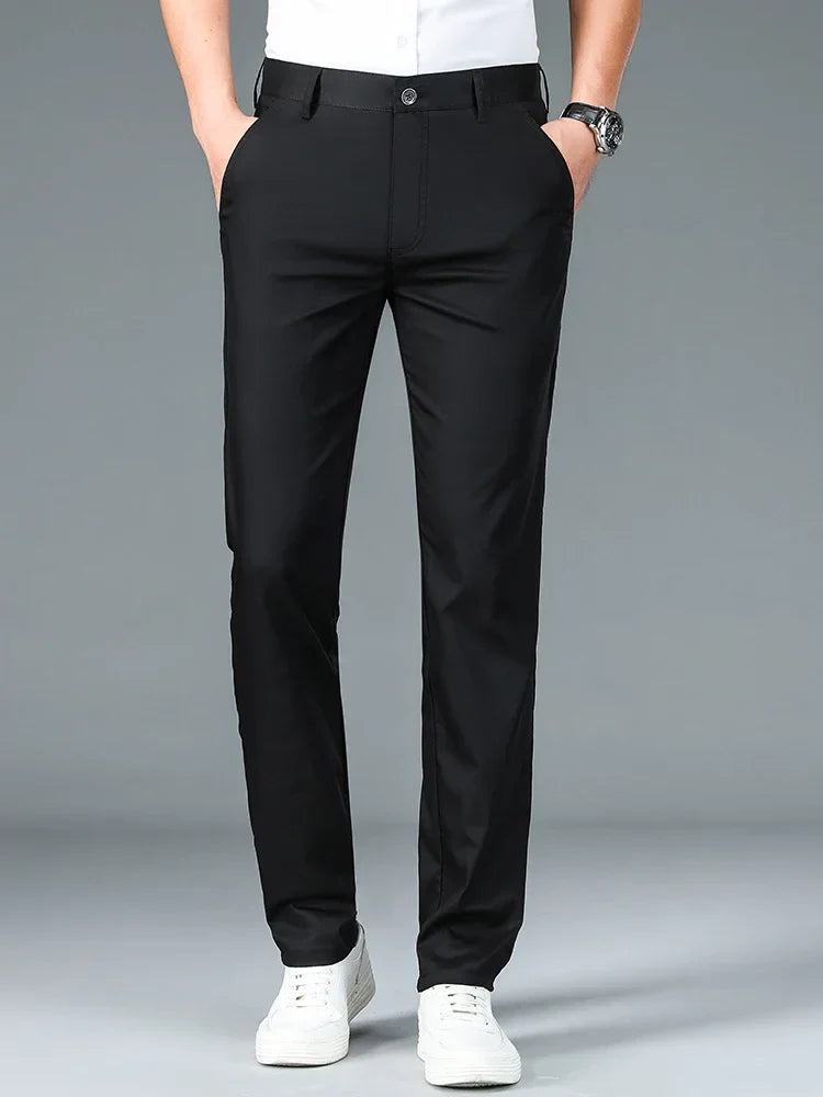 Bamboo Fiber Straight Business Pants Men Long Formal Trouser Male